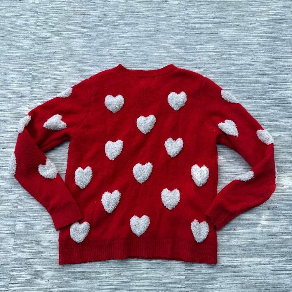Cupcakes & Cashmere Red Sherpa Heart Crewneck Knit Sweater Size Medium - Picture 5 of 6